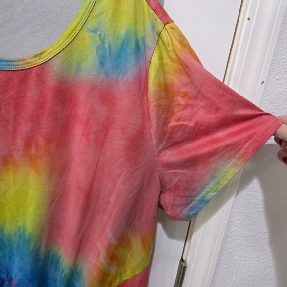Tie-Dye T-Shirt Knit Top Rainbow Colorful Knot Front Plus Size 3X - Picture 5 of 10